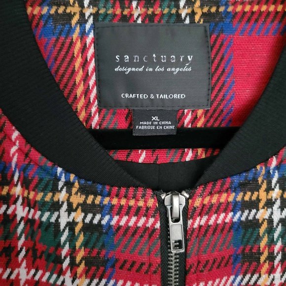 SANCTUARY ~ Red Plaid CITY Longline Bomber Jacket ~ XL (JR) | L (W) - Picture 3 of 12